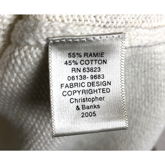 VTG CHRISTOPHER BANKS Crochet Cardigan Sz L White Cotton Grandma Cottage Button - Picture 6 of 15
